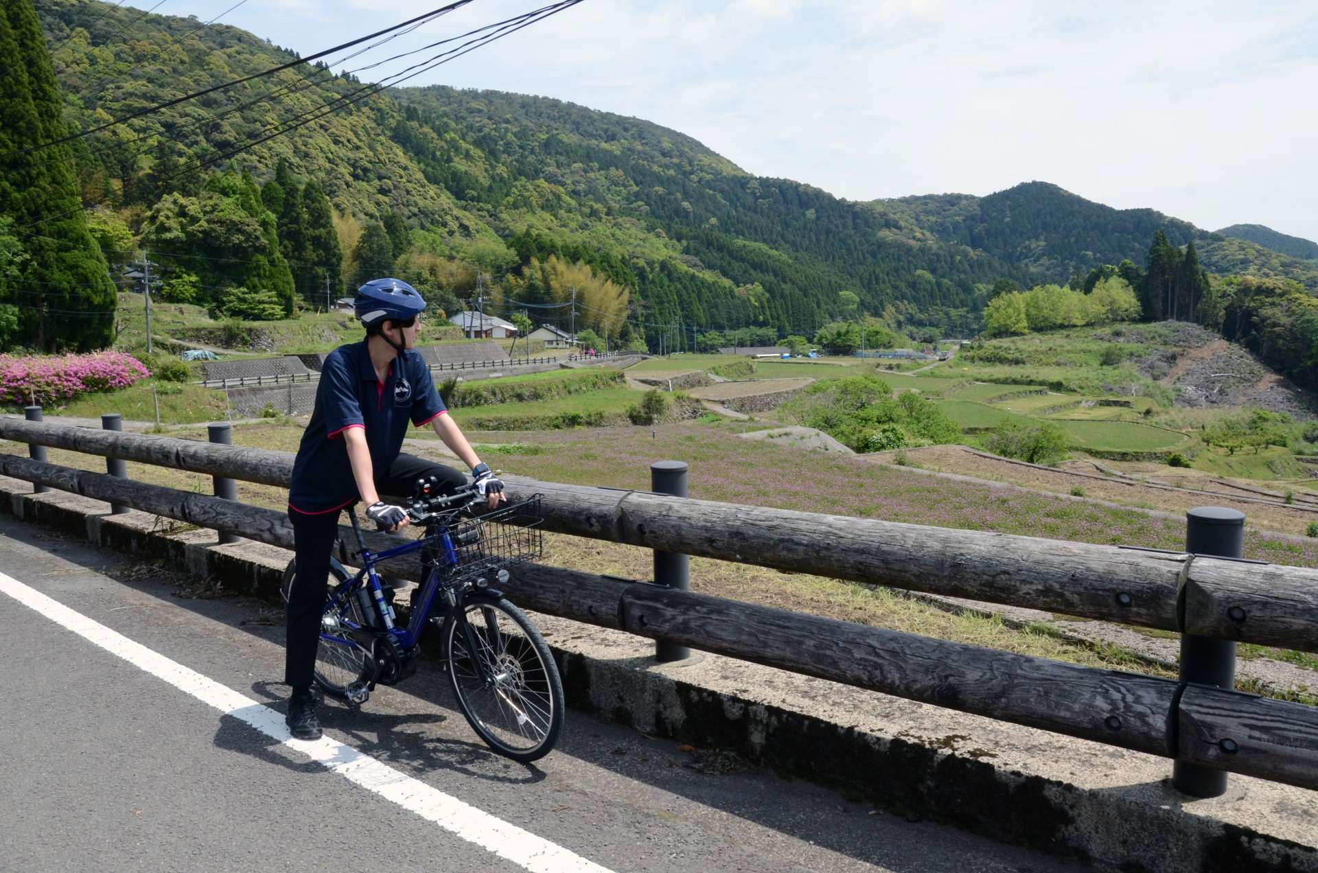 八重山公園発着のレンタサイクル推奨コースにある「八重の棚田」＝鹿児島市郡山町