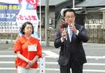 街頭演説した立憲民主党の岡田克也常任顧問＝１０日、鹿屋市