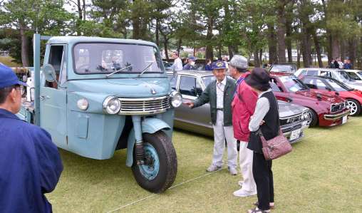 愛好家自慢の車が並ぶオールドカーフェスタ＝南大隅町根占のみなと公園