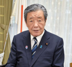 「日中交流の先頭に立つ」と語る森山裕衆院議員＝東京・永田町の自民党本部