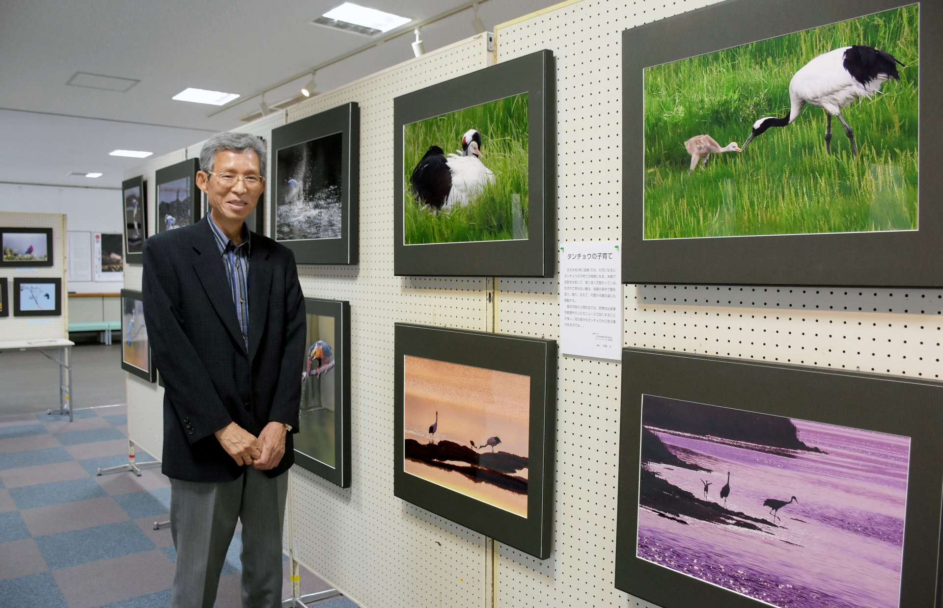 野鳥の生き生きとした姿を撮影する内野正さん＝志布志市文化会館
