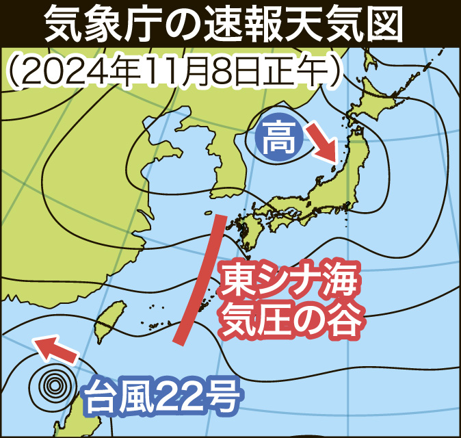 線状降水帯が発生した２０２４年１１月の速報天気図