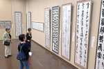 さまざまな書体の作品がが並ぶ会場＝１０日、鹿児島市の黎明館