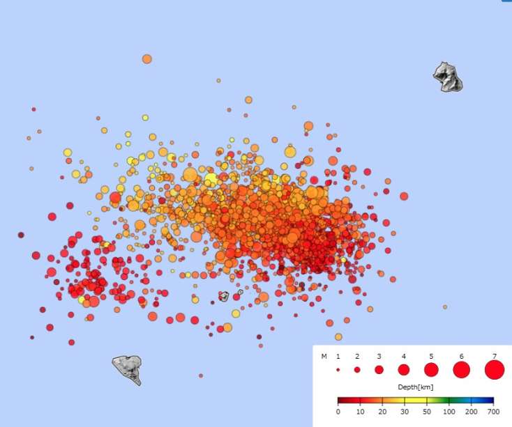 〈関連〉６月２１日～３０日午後１０時までに発生した地震の震央分布図（気象庁ホームページより）。右上が悪石島、左下が宝島