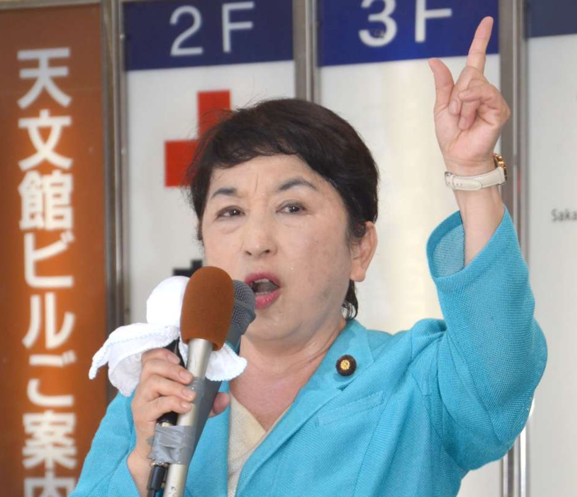 食料品の消費税ゼロなどを訴える社民党の福島瑞穂党首＝７日、鹿児島市
