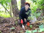 わなの点検をする外山千乃さん＝鹿児島市犬迫町