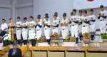激励を受ける神村ナイン＝いちき串木野市の同校