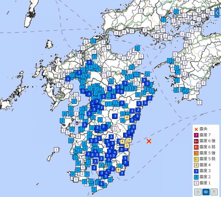 〈関連〉震央の位置と震度分布図を地図上で確認する（気象庁ホームページより）