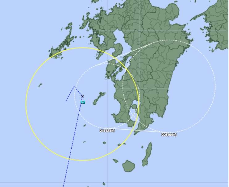 〈関連〉台風１２号の進路予想図を確認する（午前９時現在、気象庁ホームページより）