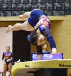少年女子予選の跳馬で躍動感のある演技を見せる鹿児島の上山＝滋賀ダイハツアリーナ
