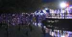 竹灯籠の明かりの中、吹奏楽などが演奏されるステージ＝湧水町の丸池公園