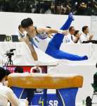 少年男子決勝、あん馬で力強い演技を見せる鹿児島の松田＝滋賀ダイハツアリーナ