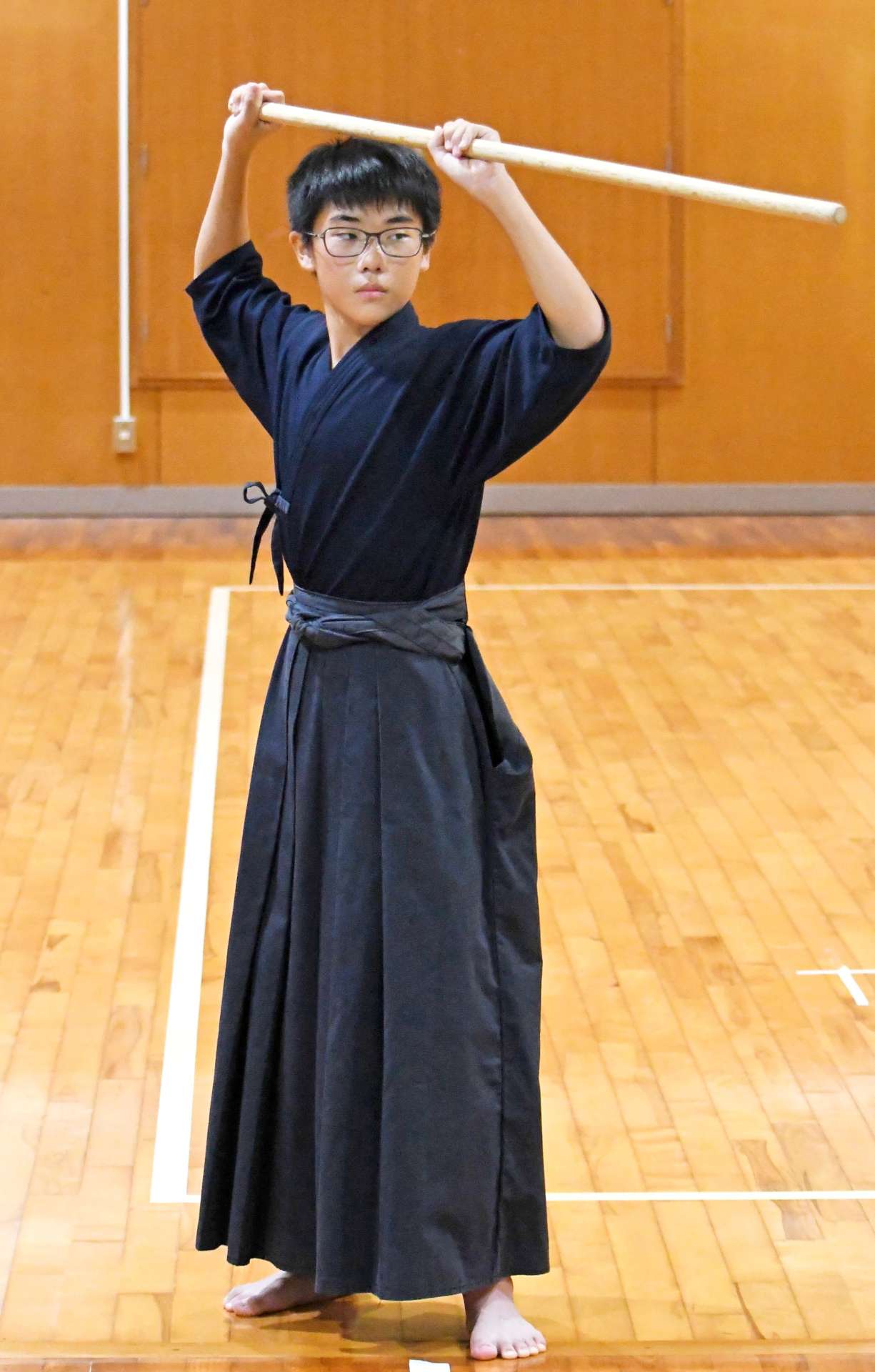 全国杖道大会初段の部で準優勝した荒田獅竜さん＝串木野中学校