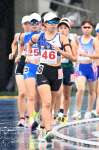 成年女子１万メートル競歩で優勝した鹿児島の大山藍（自衛隊体育学校）＝平和堂ＨＡＴＯスタジアム