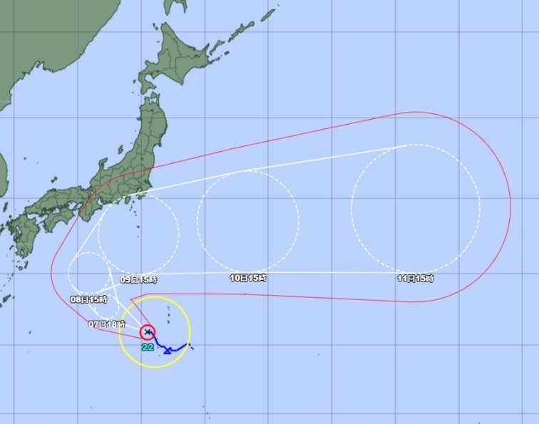 台風進路予想図（６日午後６時現在、気象庁ホームページより）
