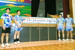「フラーゴラッドＶアリーナ南さつま」の愛称をアピールする選手ら＝４日、南さつま市加世田武田