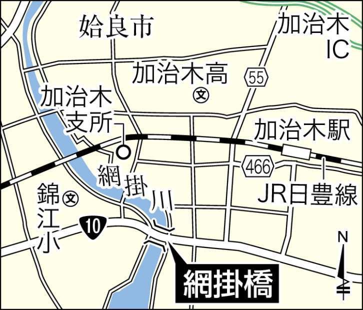 網掛橋と周辺の様子が分かる地図