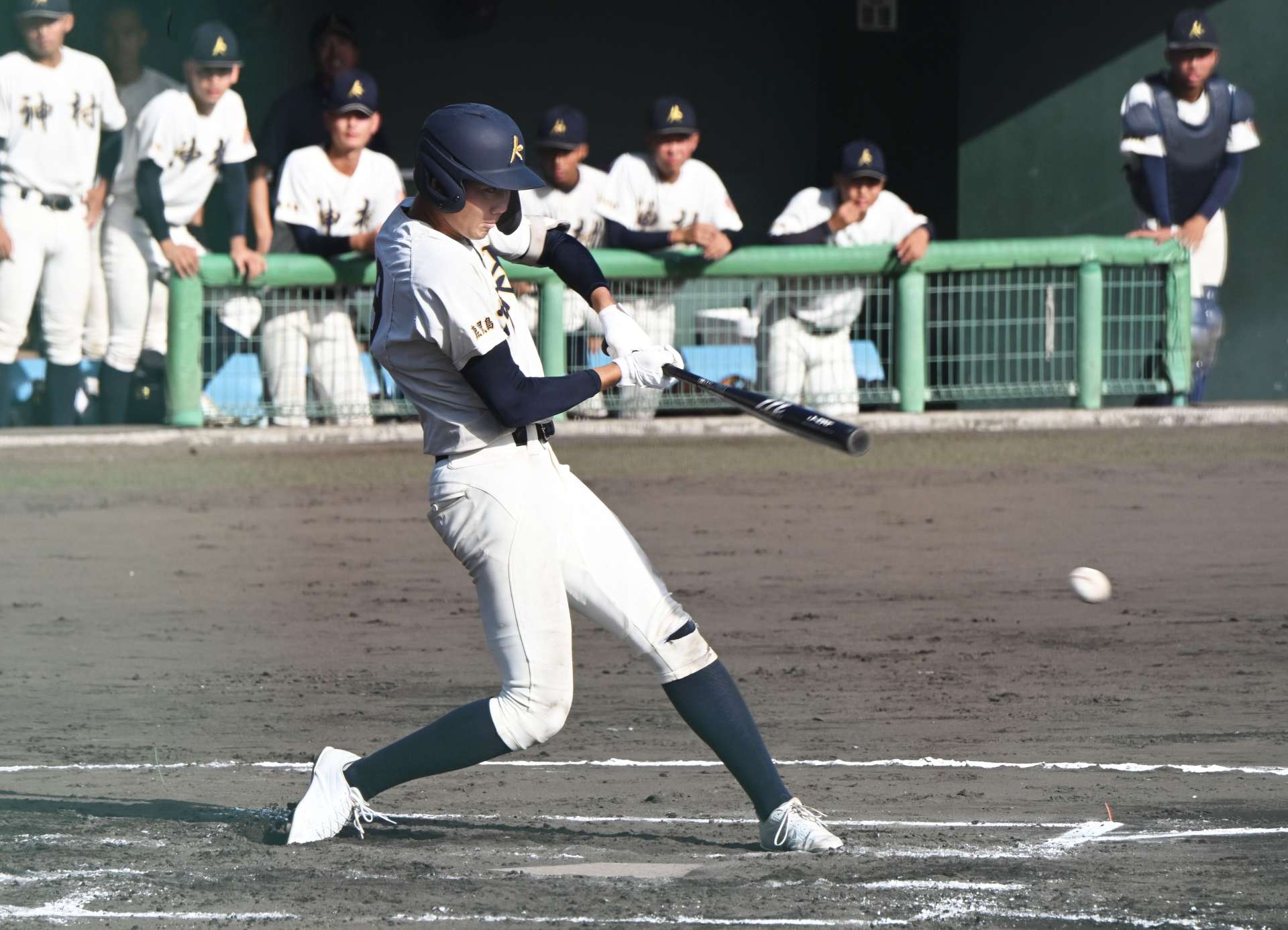 ７回表神村１死一、三塁、梶山が左前適時打を放つ＝ＳＯＫＫＥＮスタジアム（桑元伸二撮影）