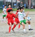 白熱したプレーを見せる１位パートの選手＝ふれあいスポーツランド