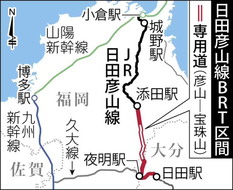 日田彦山線ＢＲＴ区間を地図で確認