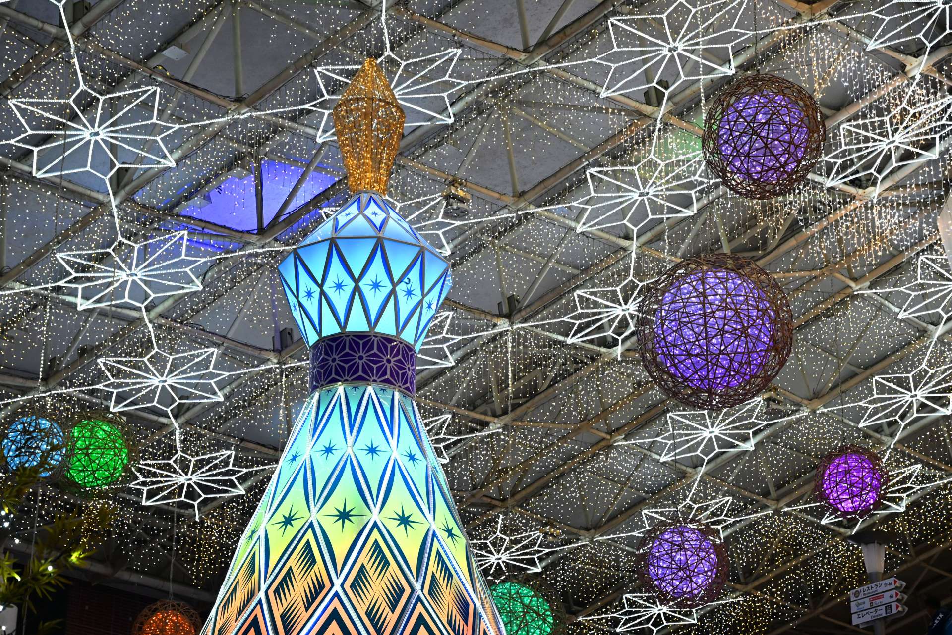 アミュ広場を華やかに彩るイルミネーション＝７日、鹿児島市中央町